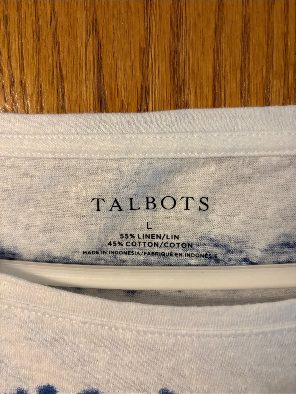 Talbots White and Navy Tie-Dye Stripe Short Sleeve Tee - Picture 4 of 5